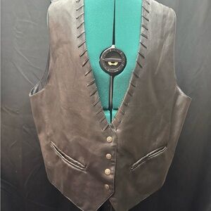 Vintage Black Leather Vest with Button Closure